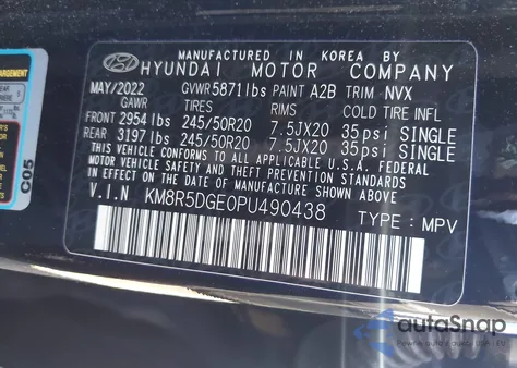 2023 Hyundai Palisade Limited z USA, uszkodzony, nr VIN KM8R5DGE0PU490438